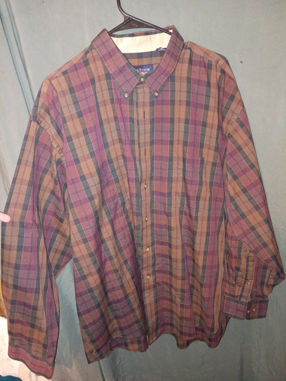 Van Heusen Men's Plaid Button-Down Shirt in Brown and Purple